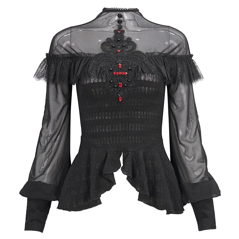 EVA LADY Women's Gothic Cape Sleeved Lace Ruffles Shirt
