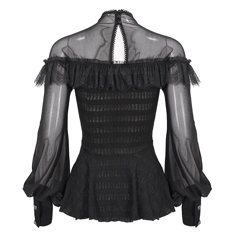 EVA LADY Women's Gothic Cape Sleeved Lace Ruffles Shirt
