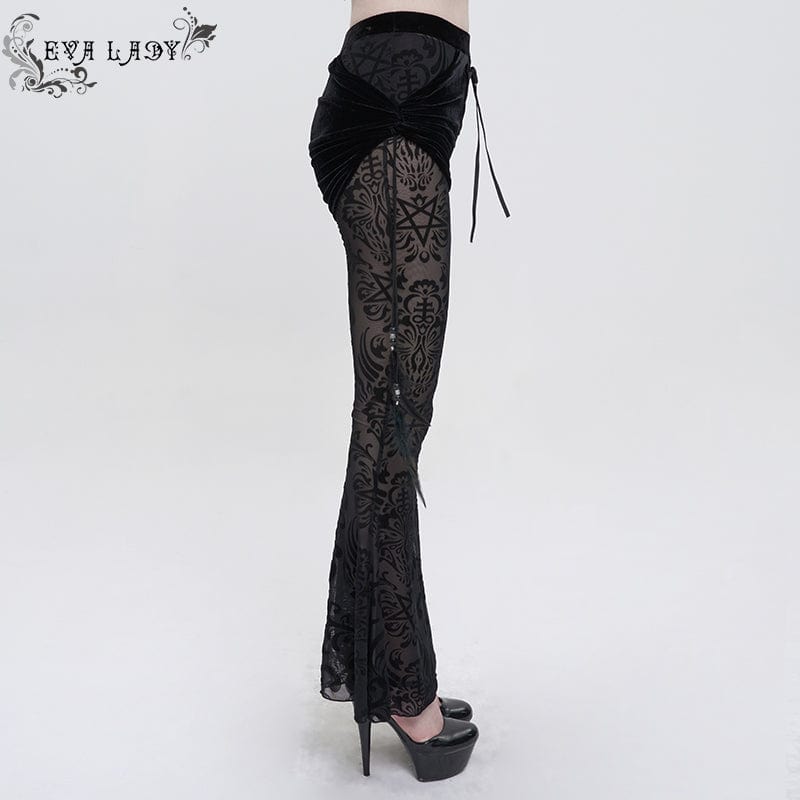 EVA LADY Women's Gothic Drawstring Mesh Splice Flared Pants