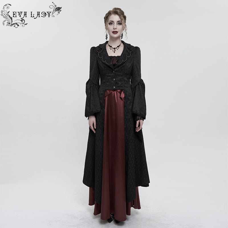 EVA LADY Women's Gothic Flared Sleeved Beaded Long Coat