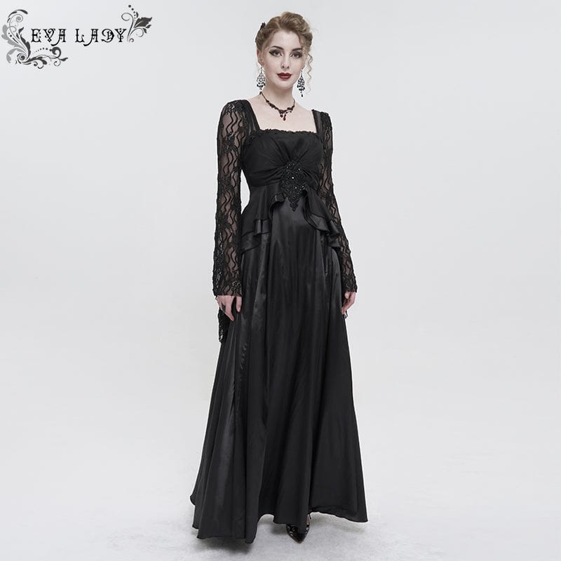 EVA LADY Women's Gothic Flared Sleeved Lace Splice Dress