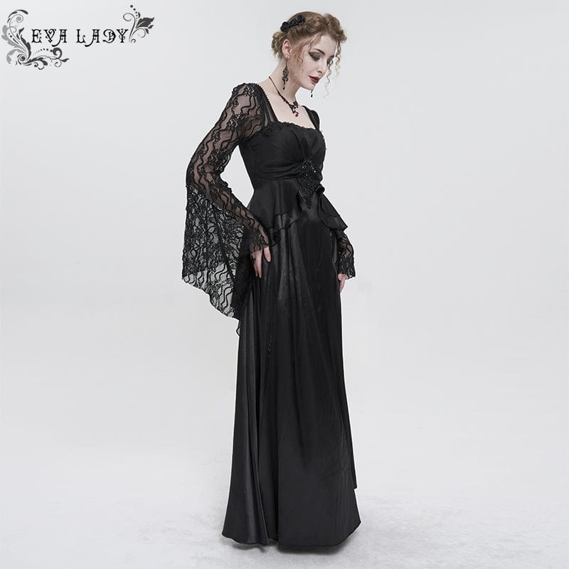 EVA LADY Women's Gothic Flared Sleeved Lace Splice Dress