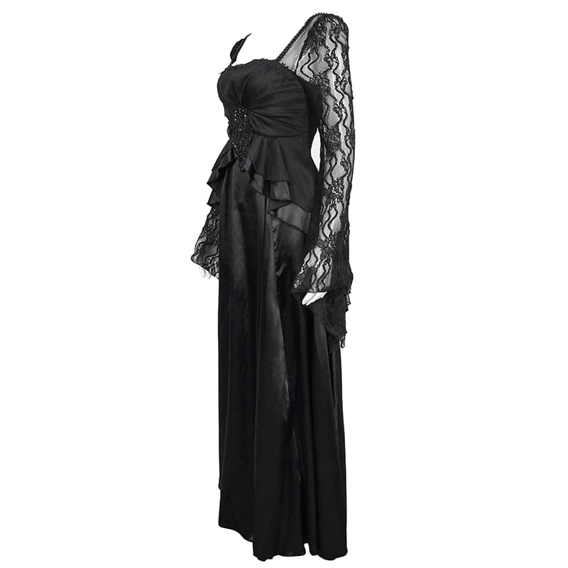 EVA LADY Women's Gothic Flared Sleeved Lace Splice Dress