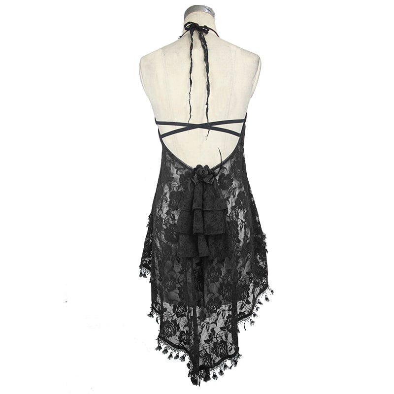 EVA LADY Women's Gothic Floral Lace Backless Dovetail Vest
