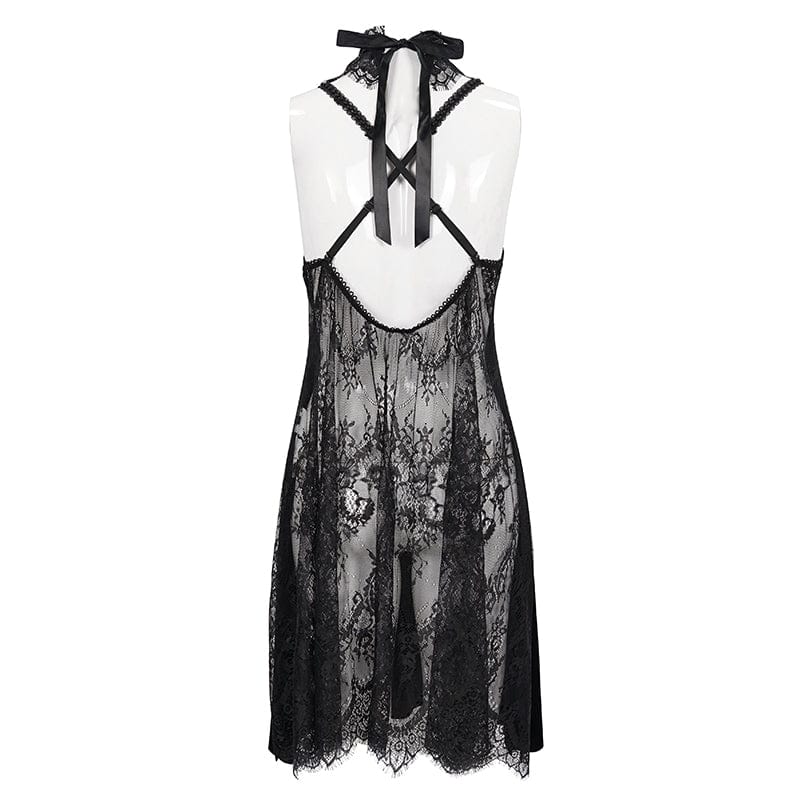 EVA LADY Women's Gothic Halterneck Backless Sexy Velet Nightgown