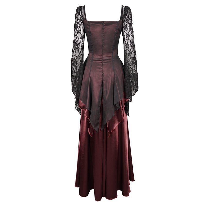 EVA LADY Women's Gothic Lace Sleeved Layered Draped Dress