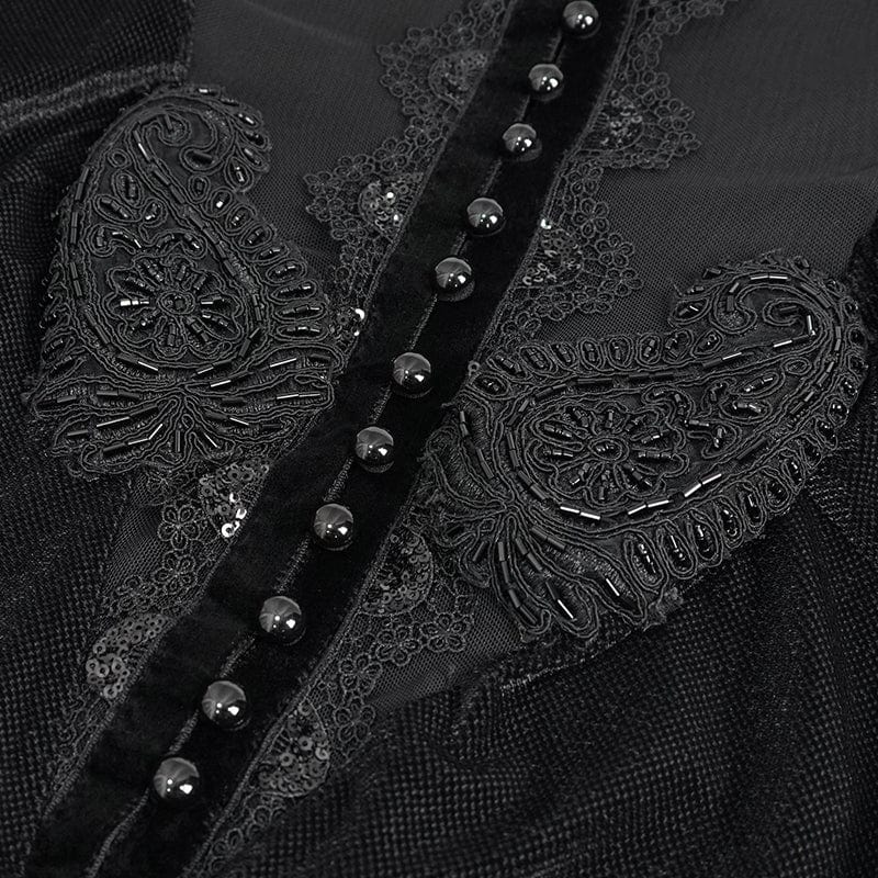 EVA LADY Women's Gothic Mesh Splice Beaded Split Dress