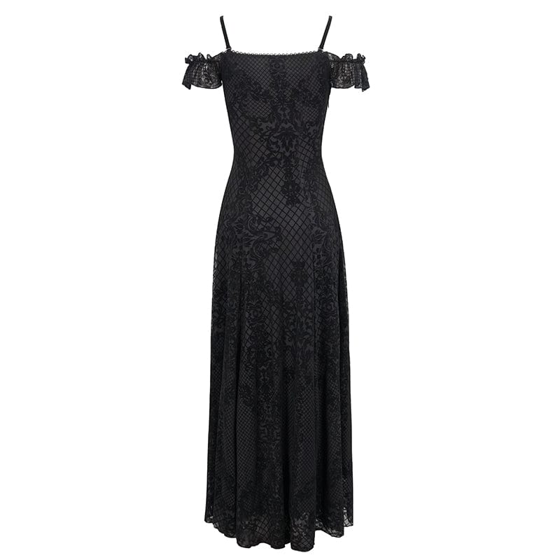 EVA LADY Women's Gothic Off Shoulder Side Slit Floral Lace Maxi Dress