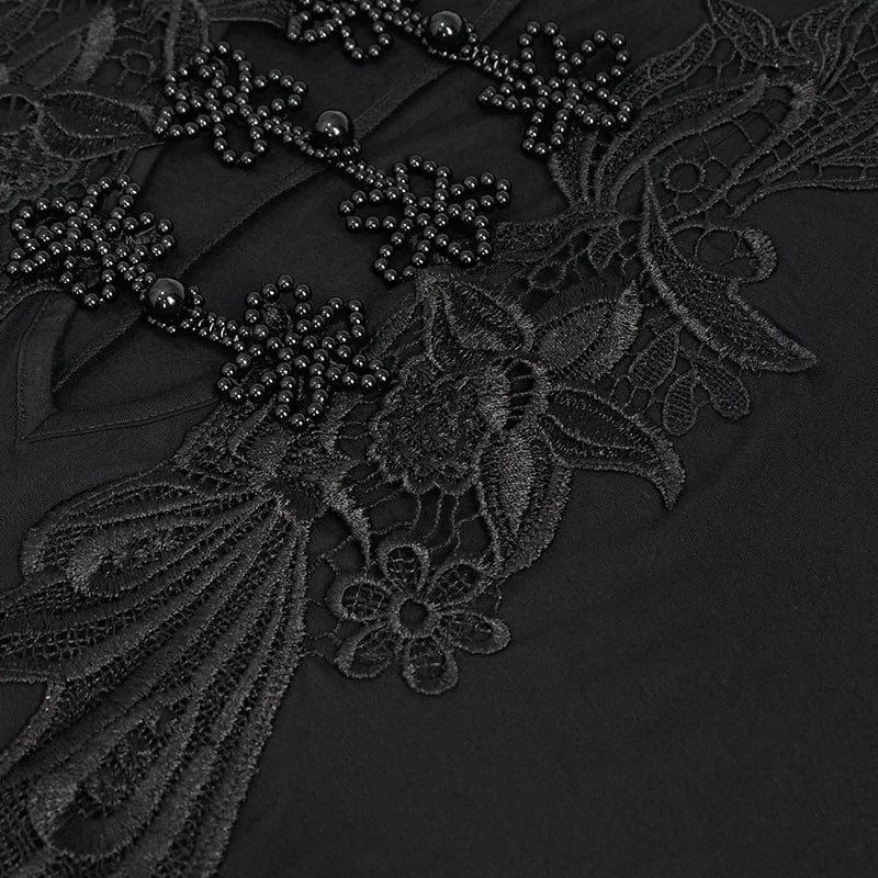 EVA LADY Women's Gothic Plunging Floral Embroidered Lace Splice Dress