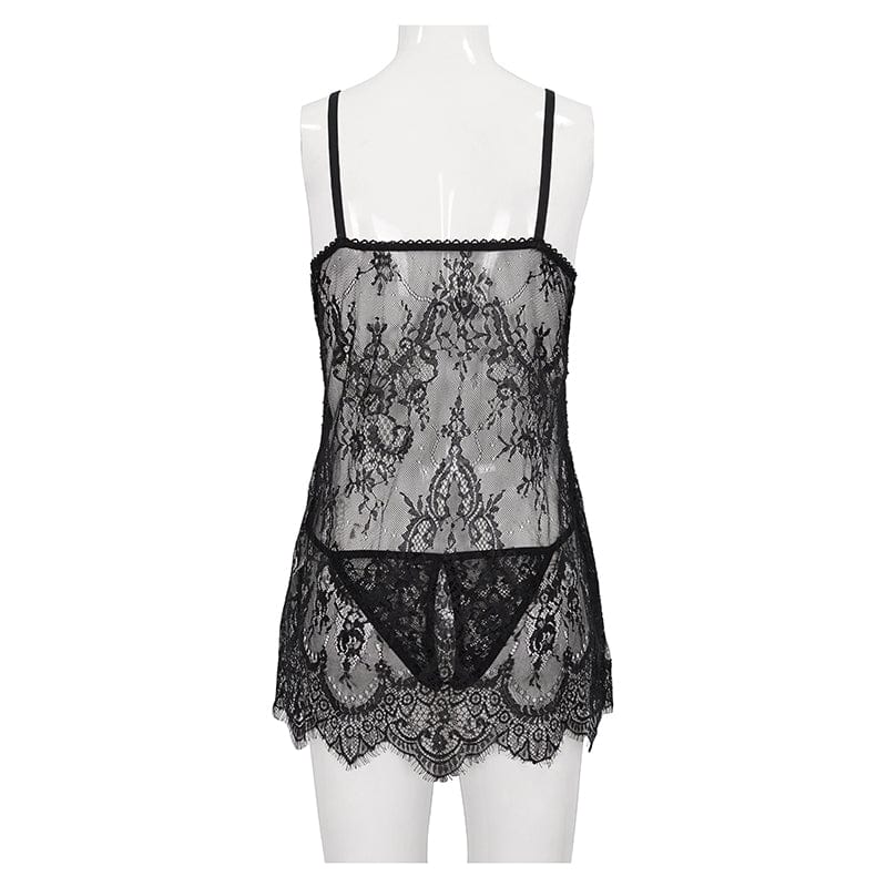 EVA LADY Women's Gothic Romantic Lace Babydoll Set