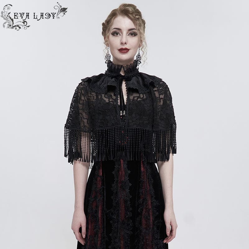 EVA LADY Women's Gothic Stand Collar Tassels Lace Cape