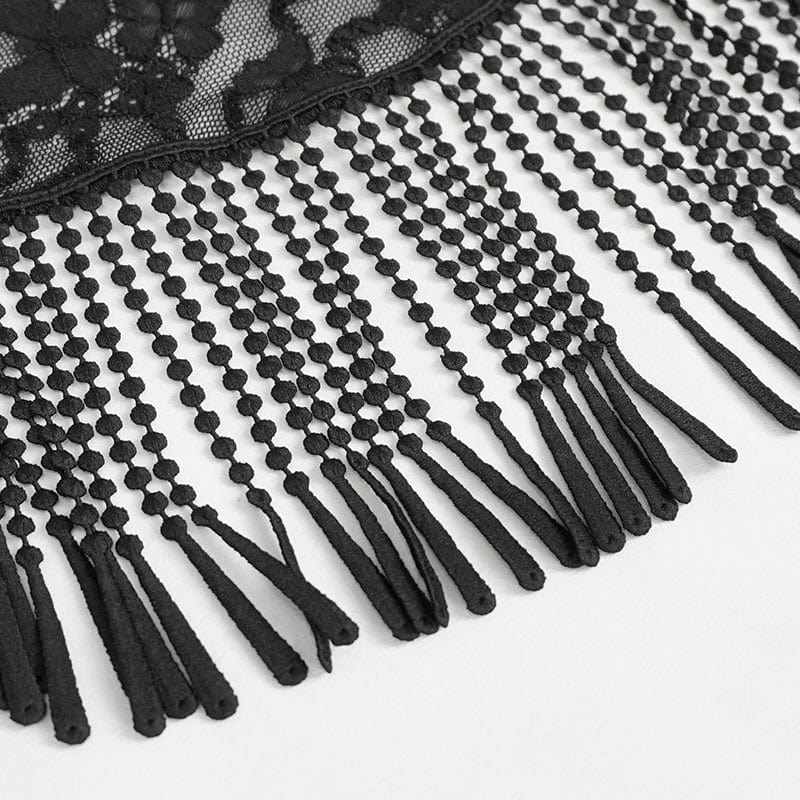 EVA LADY Women's Gothic Stand Collar Tassels Lace Cape