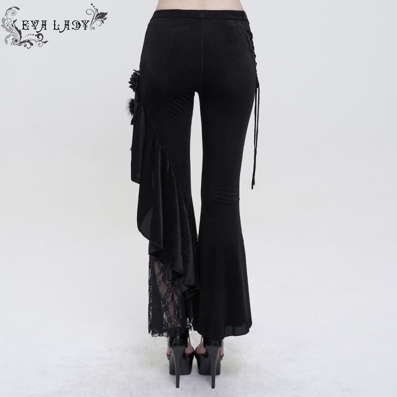 EVA LADY Women's Gothic Strappy Lace Splice Flared Pants