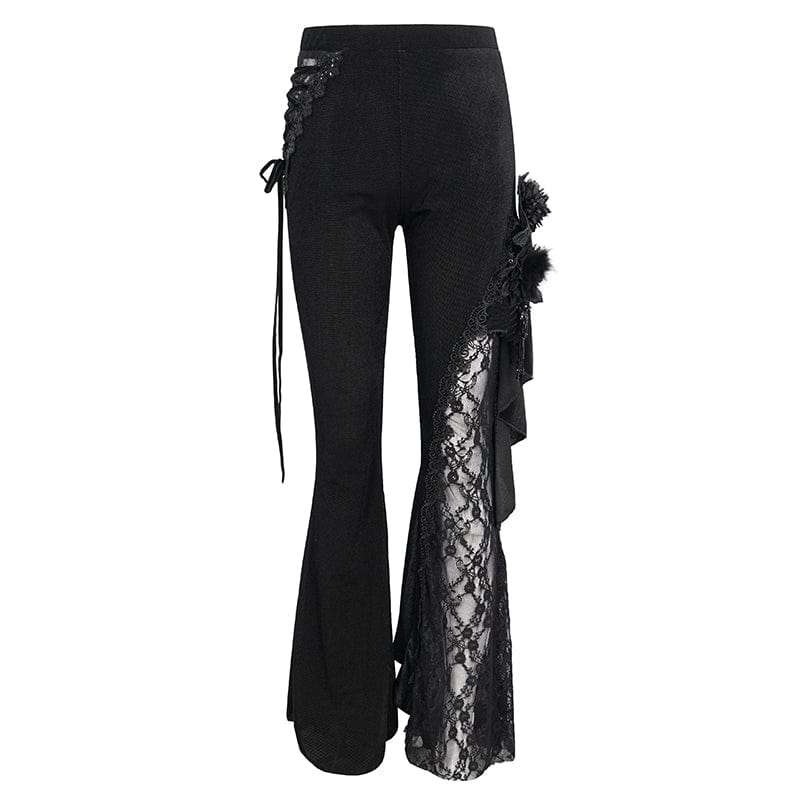 EVA LADY Women's Gothic Strappy Lace Splice Flared Pants