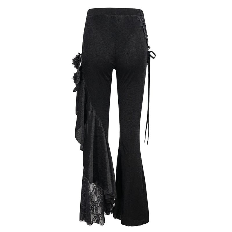 EVA LADY Women's Gothic Strappy Lace Splice Flared Pants