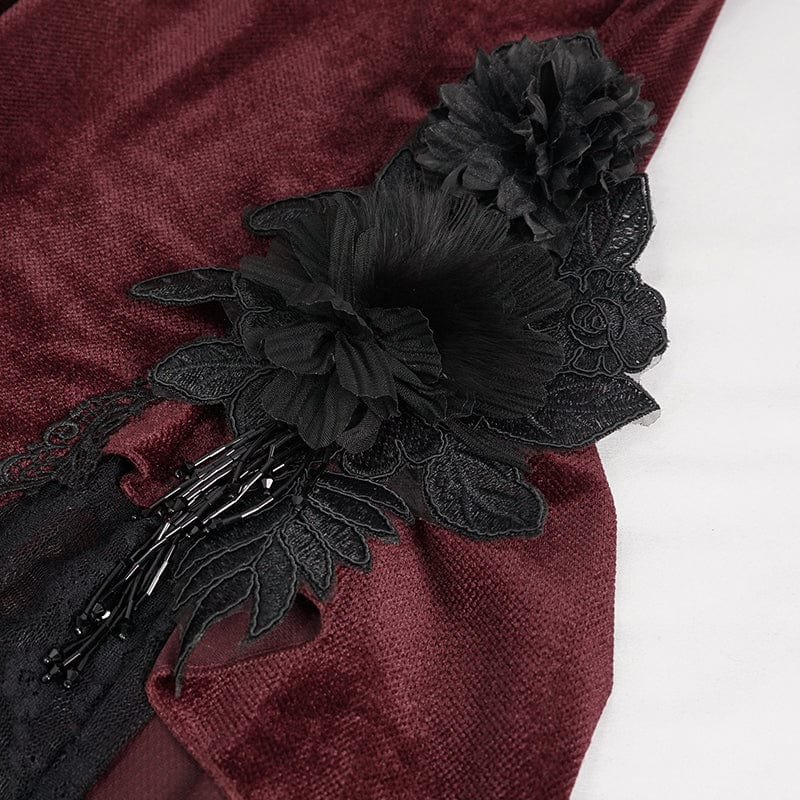 EVA LADY Women's Gothic Strappy Lace Splice Flared Pants Red