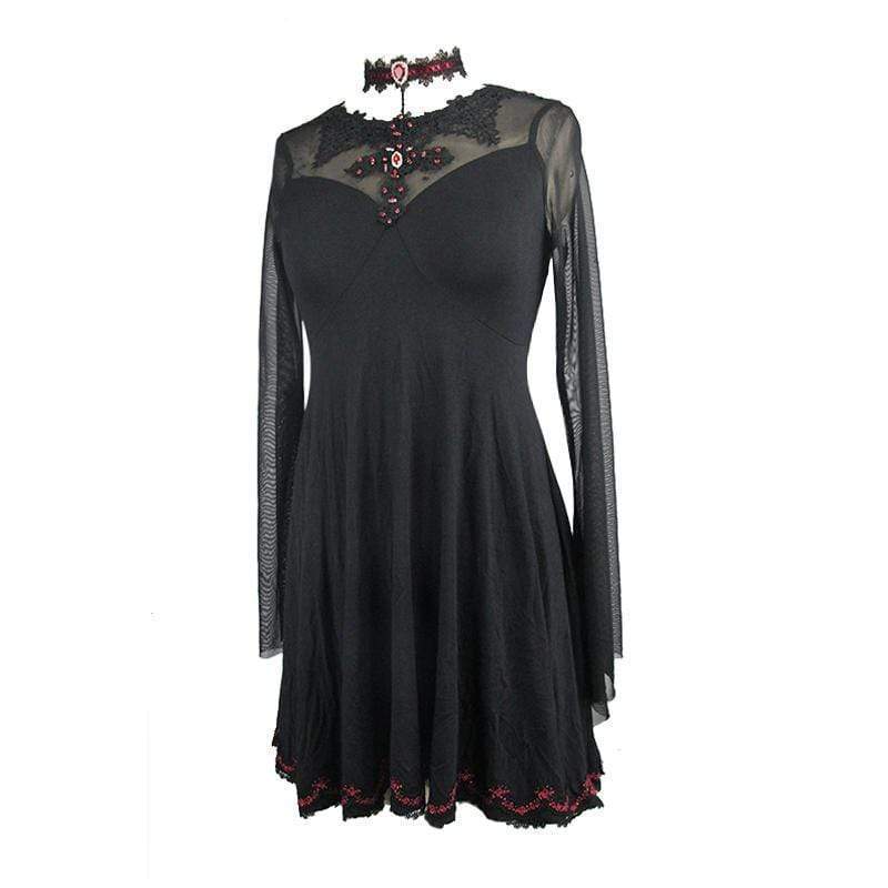 Women's Short Empire Line Black & Red Punk Dress