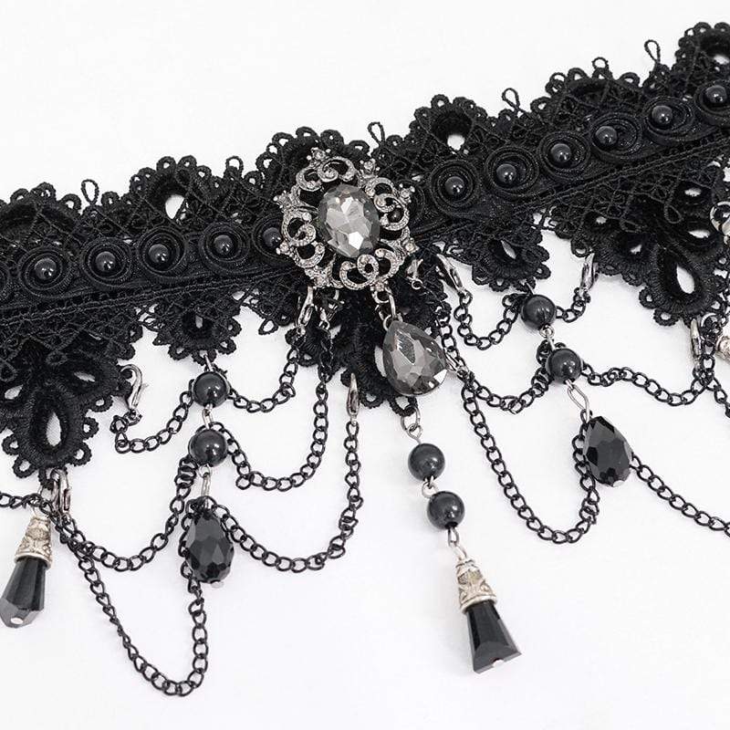 Women's Victorian Gothic Black Broad Scalloped Lace Choker