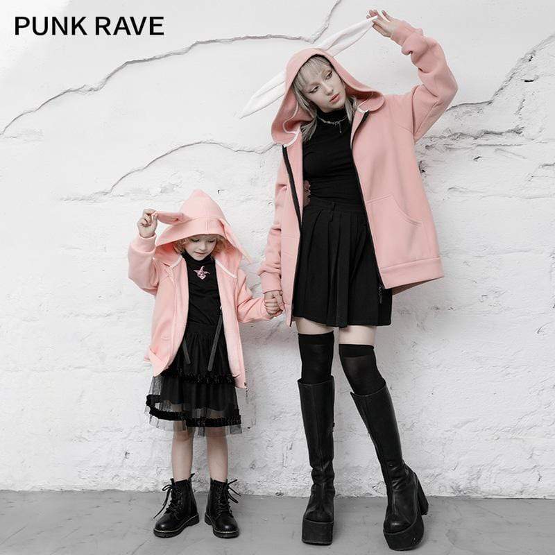 Children's Gothic Bunny Printed Coats With Rabbit Ear Hood