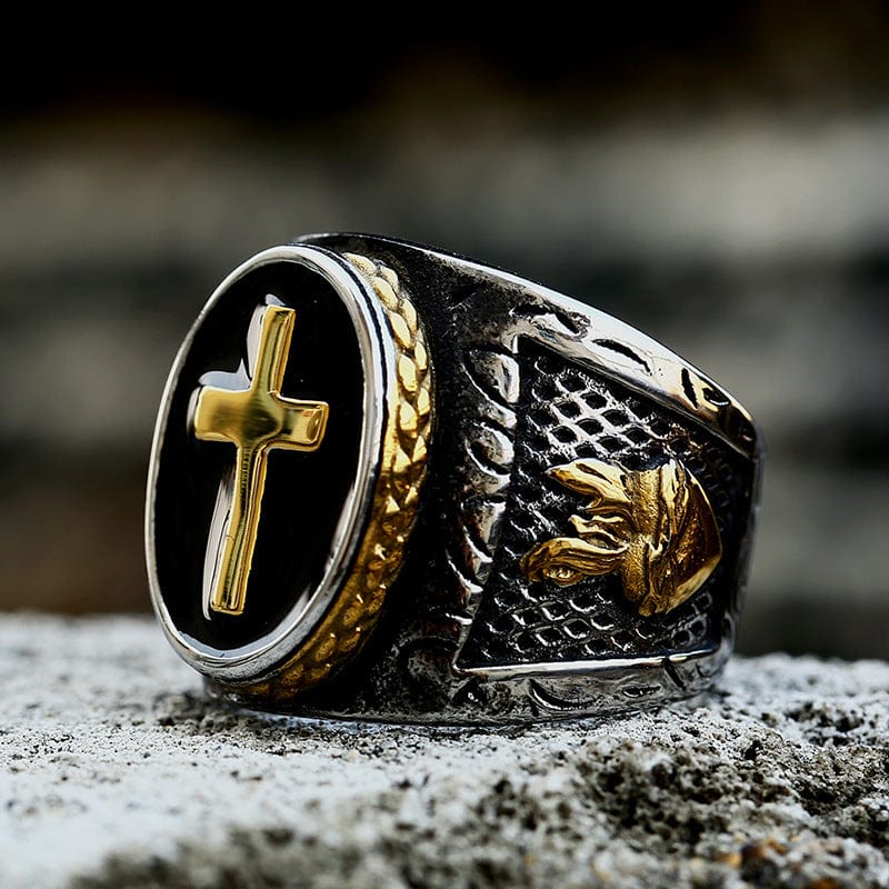 Kobine Men's Punk Double Color Cross Ring