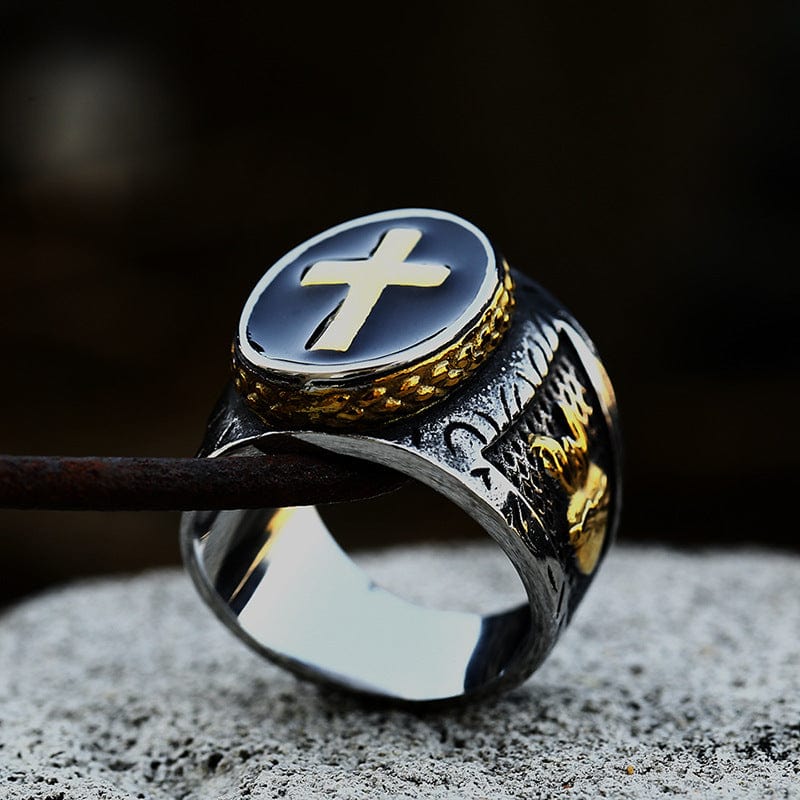 Kobine Men's Punk Double Color Cross Ring