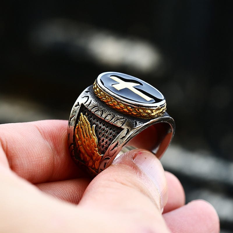 Kobine Men's Punk Double Color Cross Ring