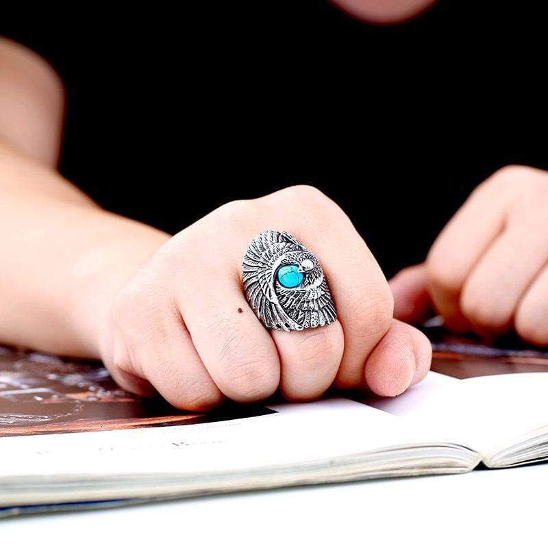 Men's Punk Eagle Turquoise Rings