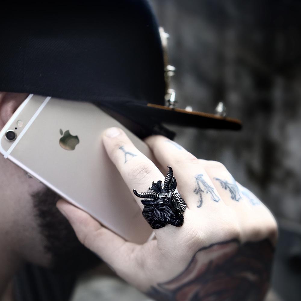 Men's Punk Pentagram Satan RAMS Rings