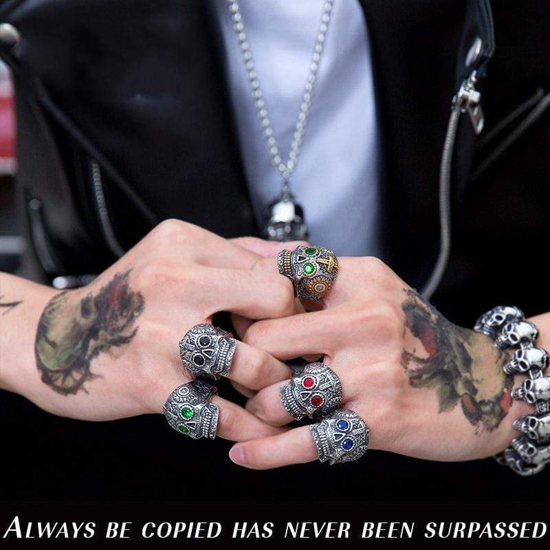 Men's Punk Rhinestone Eye Skull Rings