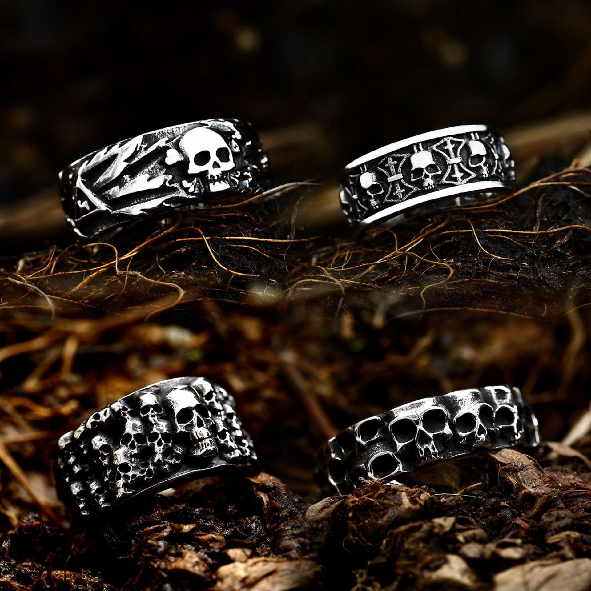 Kobine Men's Punk Skull Head Ring