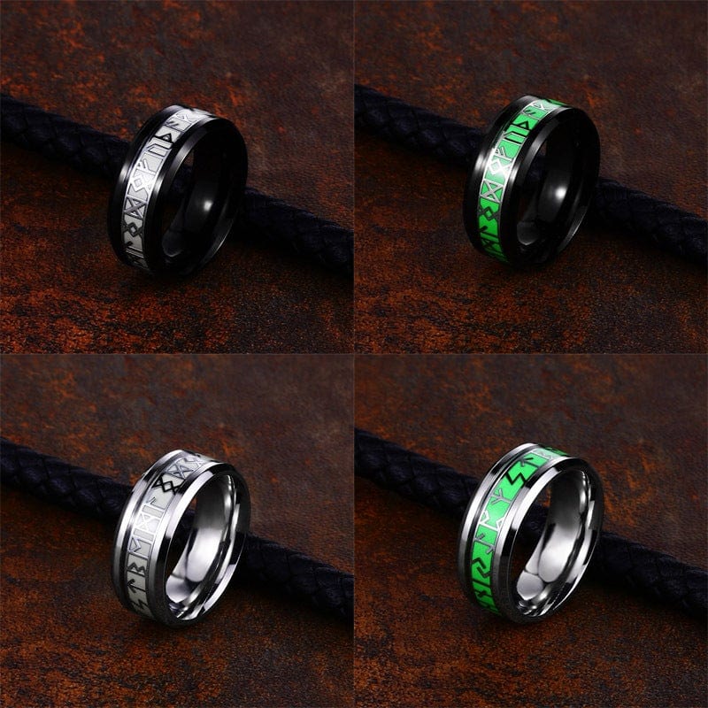 Kobine Men's Punk Viking Letter Carved Luminous Ring