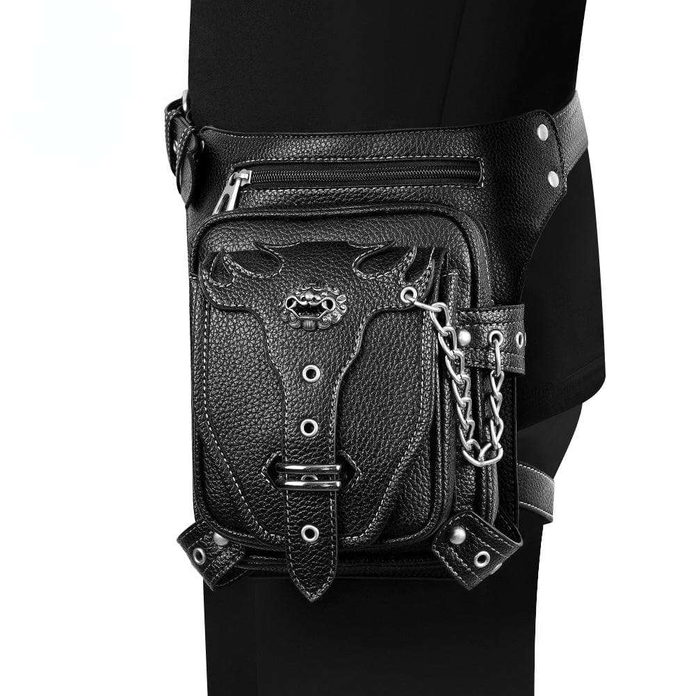Kobine Men's Steampunk Lion's Head Chain Waist Bag