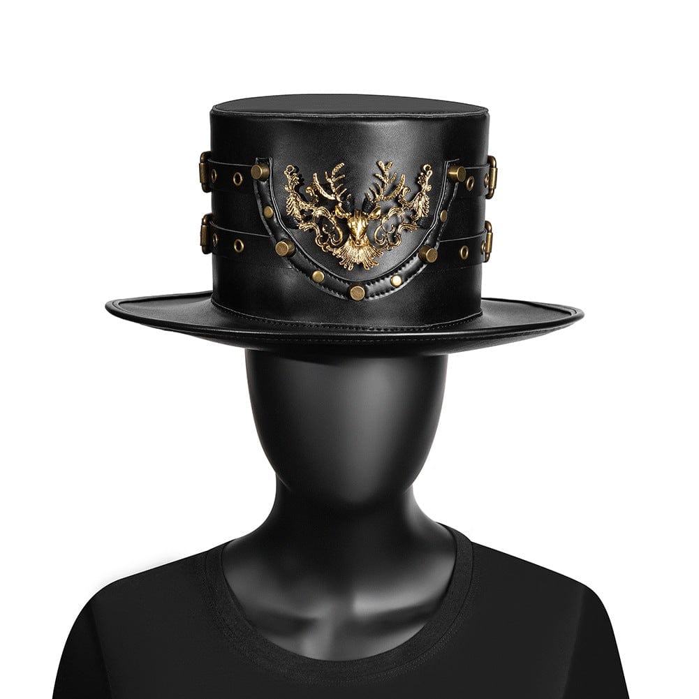 Kobine Men's Steampunk Metal Elk Hat