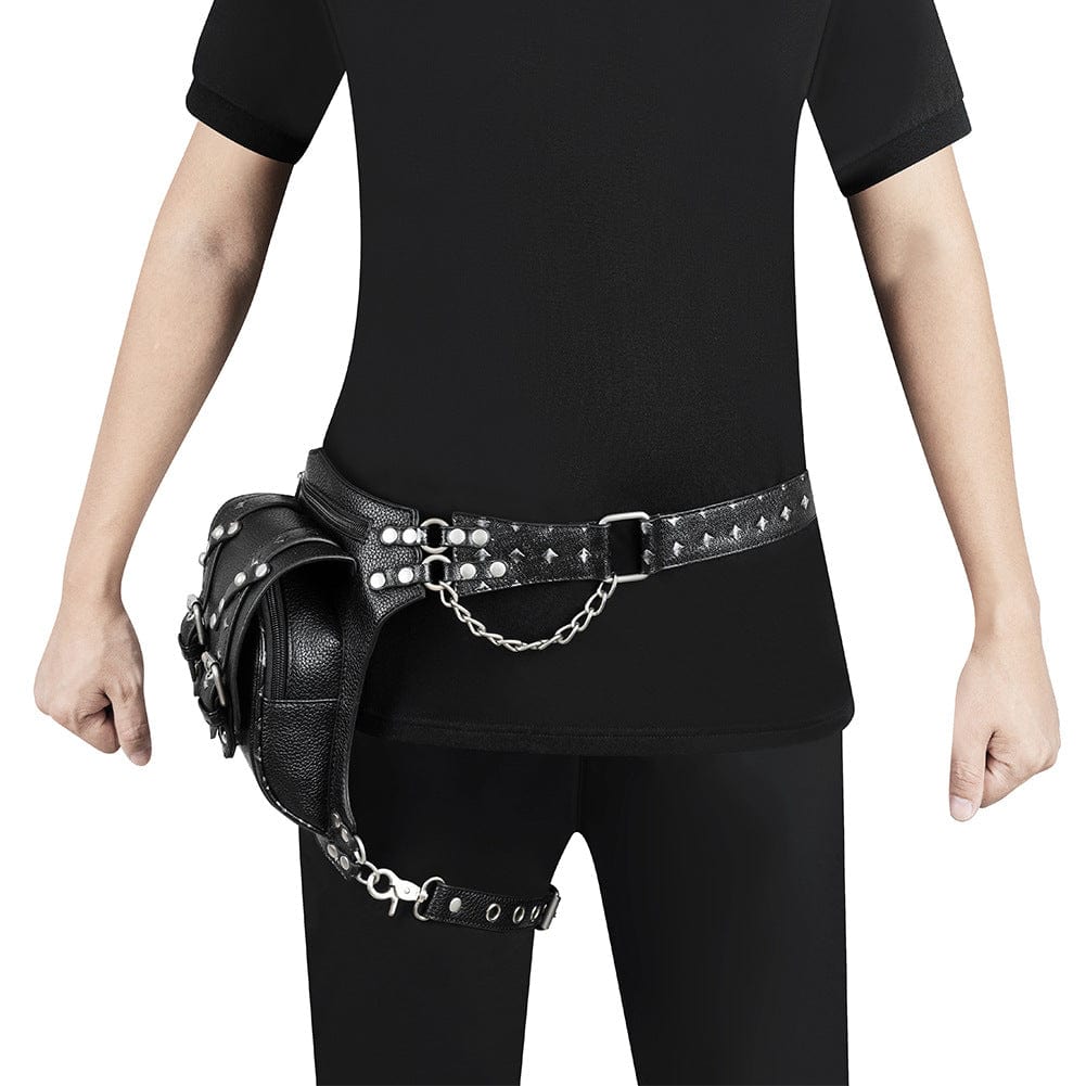 Kobine Men's Steampunk Nailed Buckle Faux Leather Waist Bag