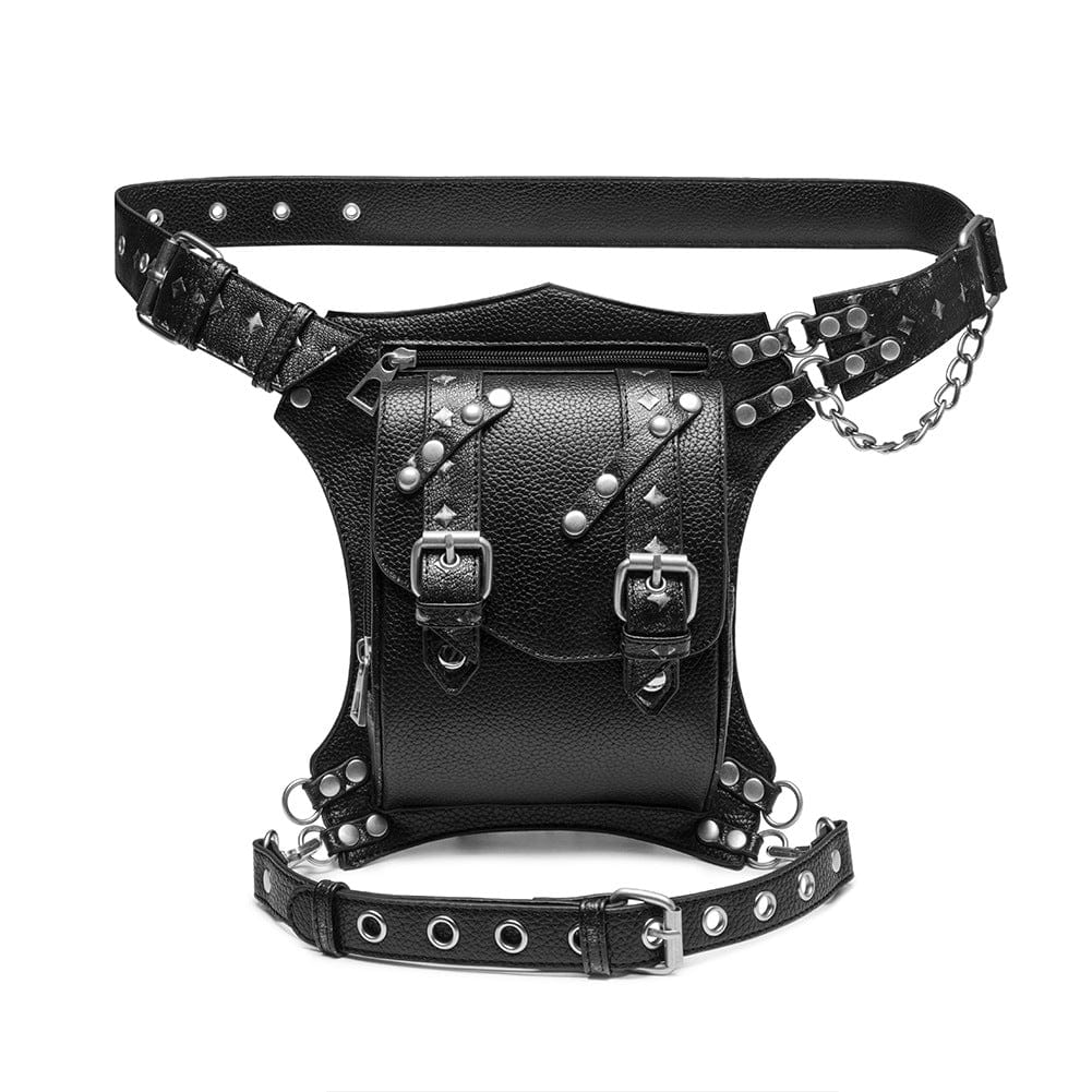 Kobine Men's Steampunk Nailed Buckle Faux Leather Waist Bag