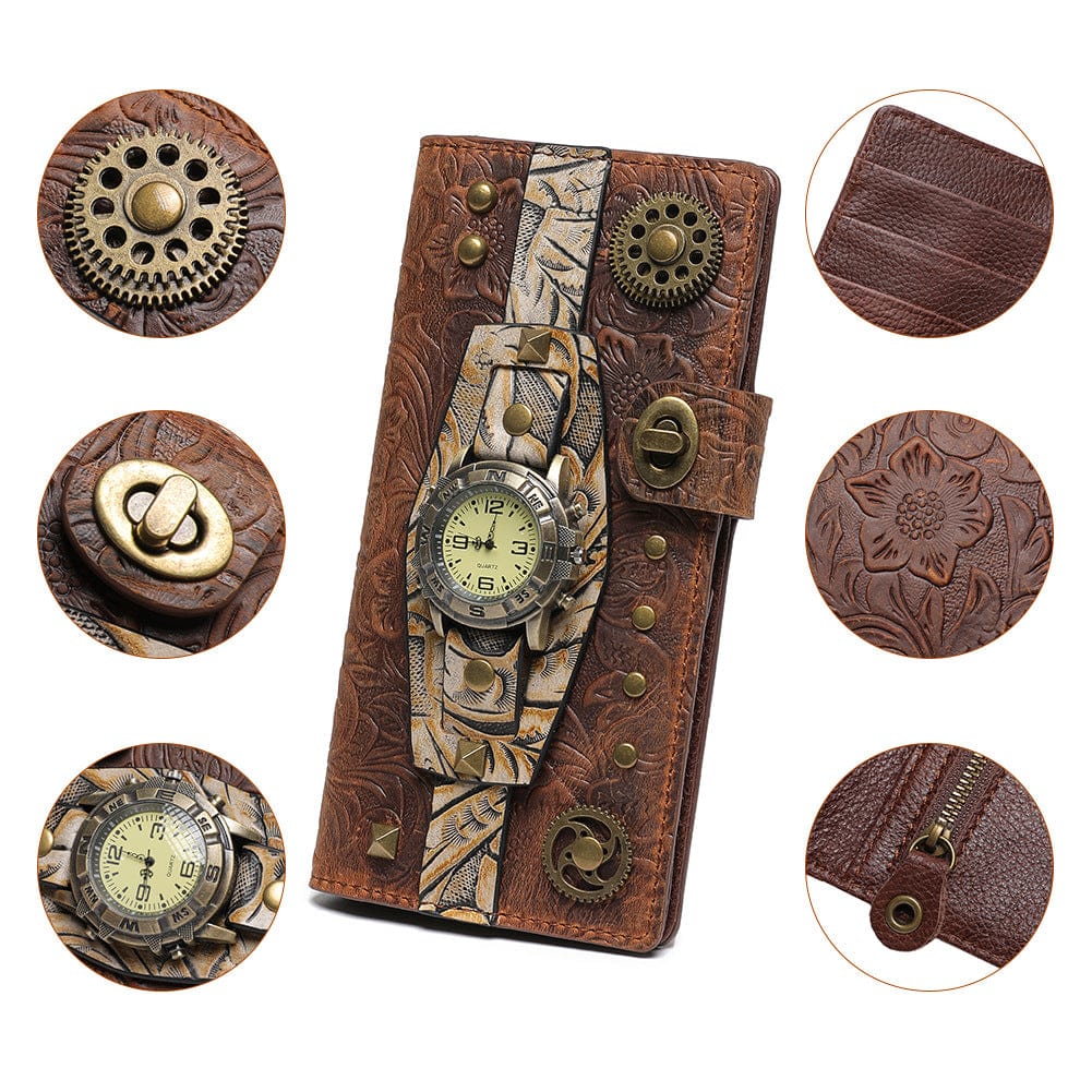 Kobine Unisex Steampunk Gear Clock Embossed Wallet