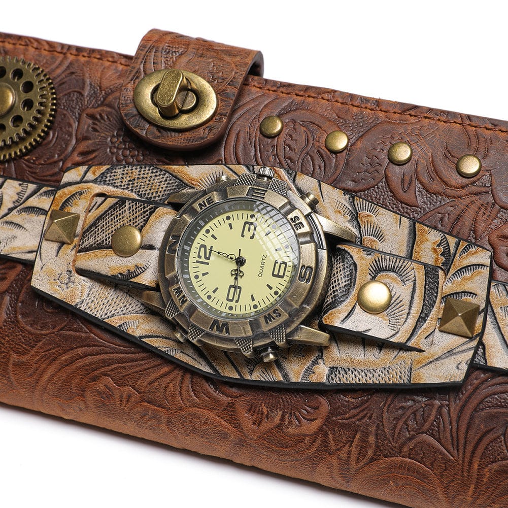 Kobine Unisex Steampunk Gear Clock Embossed Wallet