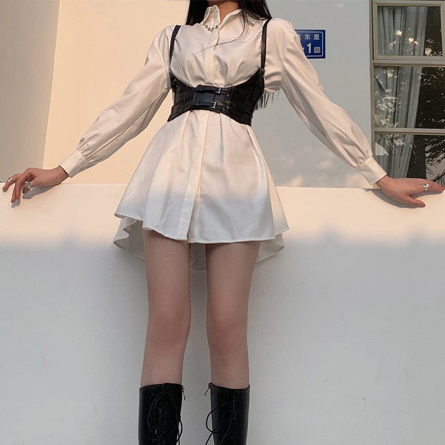 Kobine Women's Casual Long Shirts Dresses With Detachable PU Tank Tops