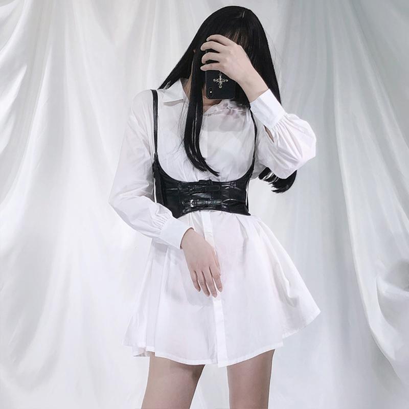 Kobine Women's Casual Long Shirts Dresses With Detachable PU Tank Tops