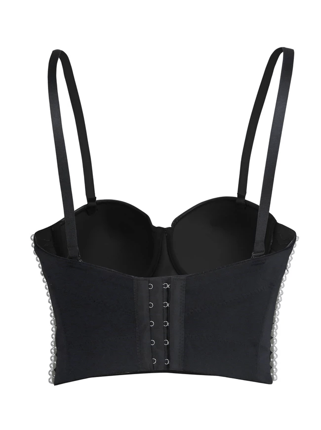 Women's Colorful Rhinestone Beaded Push Up Clubwear Bustier Crop Top Bra