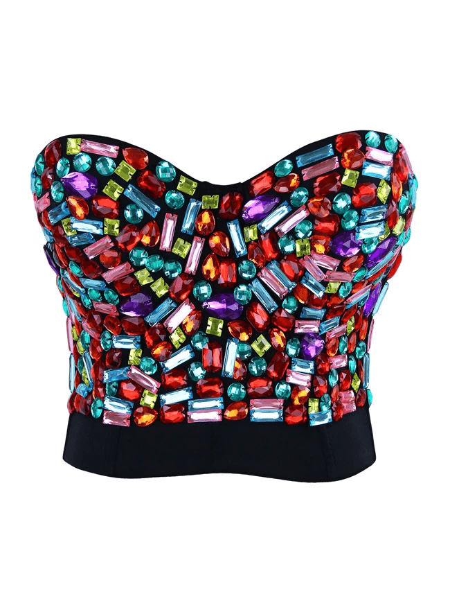 Women's Colorful Rhinestone Push Up Bra Clubwear Party Bustier Crop Top
