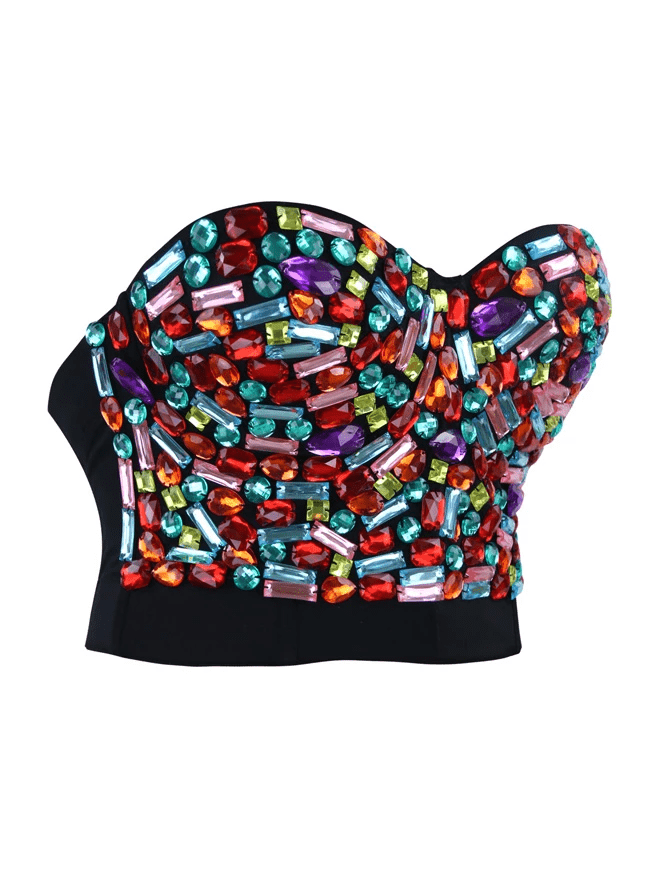 Women's Colorful Rhinestone Push Up Bra Clubwear Party Bustier Crop Top