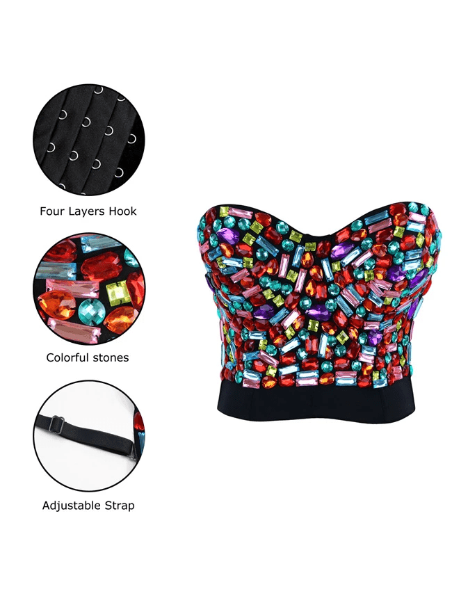Women's Colorful Rhinestone Push Up Bra Clubwear Party Bustier Crop Top