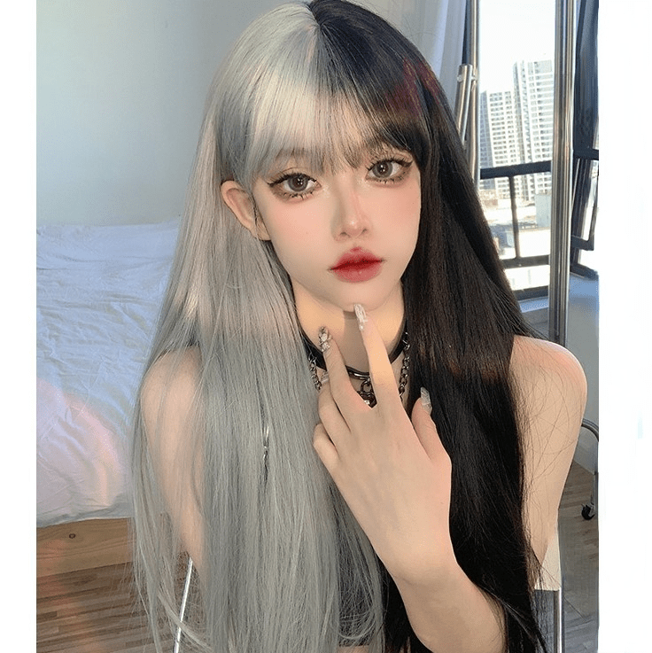 Kobine Women's Double Color Straight Long Synthetics Hair Wig