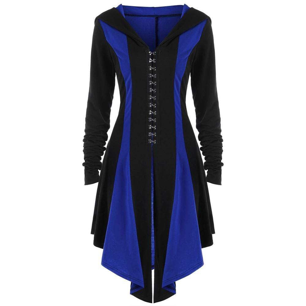 Kobine Women's Gothic Buckles Full Sleeved Hooded Irregular hem Cardigan Coats
