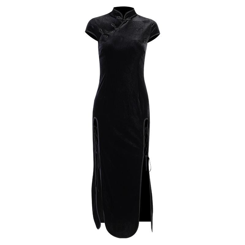 Women's Gothic Chinese Slit Velet Dresses
