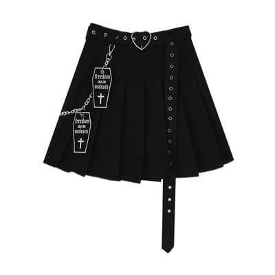Women's Gothic Coffin Cross Pleated Skirts With Belts