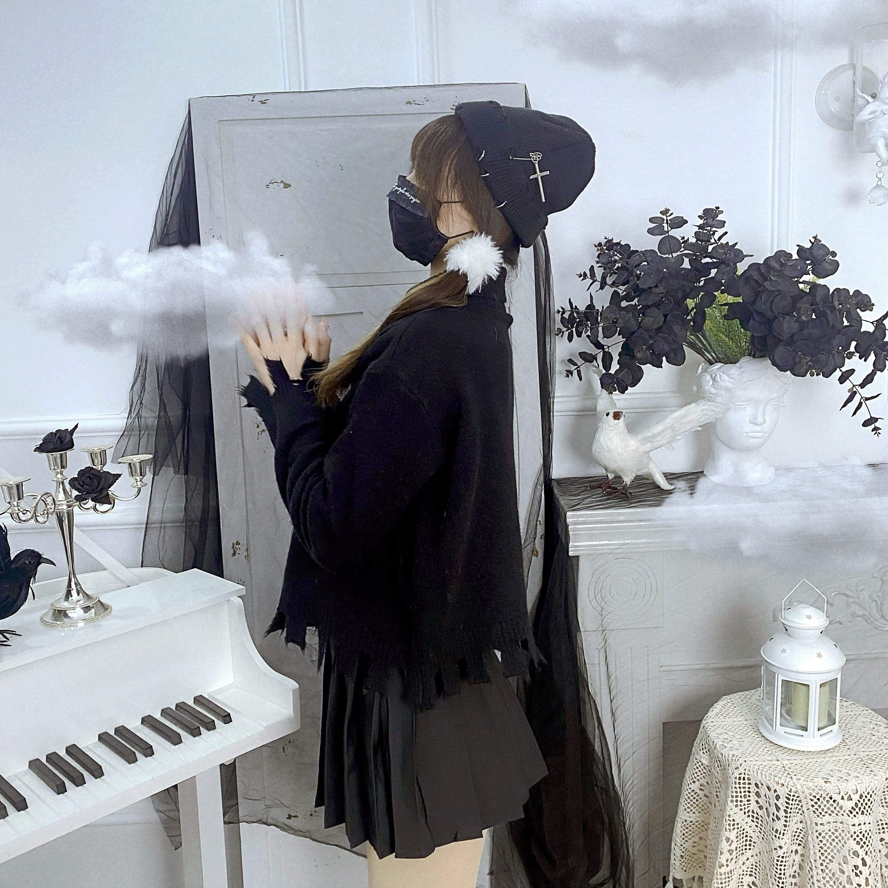 Women's Gothic Coffin Cross Pleated Skirts With Belts