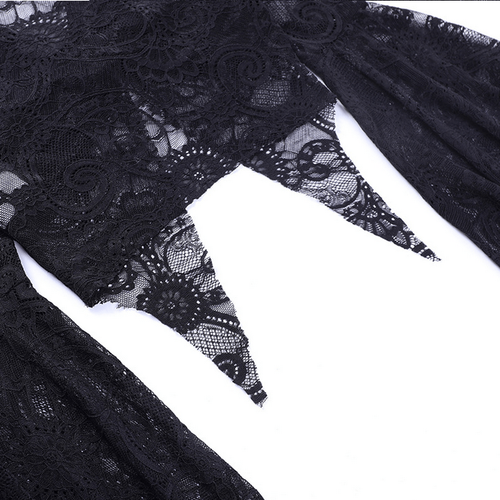 Kobine Women's Gothic Flared Sleeved Plunging Lace Cape