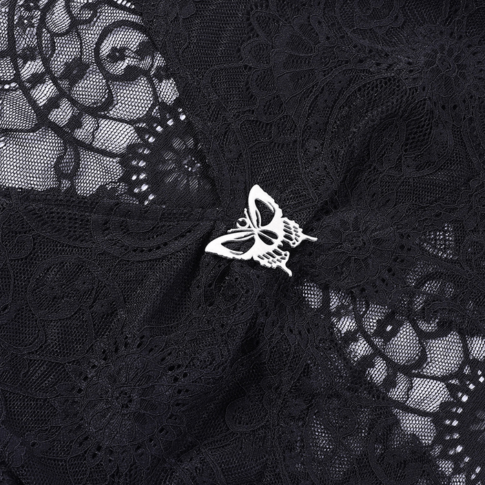 Kobine Women's Gothic Flared Sleeved Plunging Lace Cape